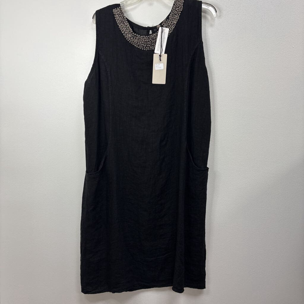 knee length dresses for ladies Black Linen Tank Dress S main image 0